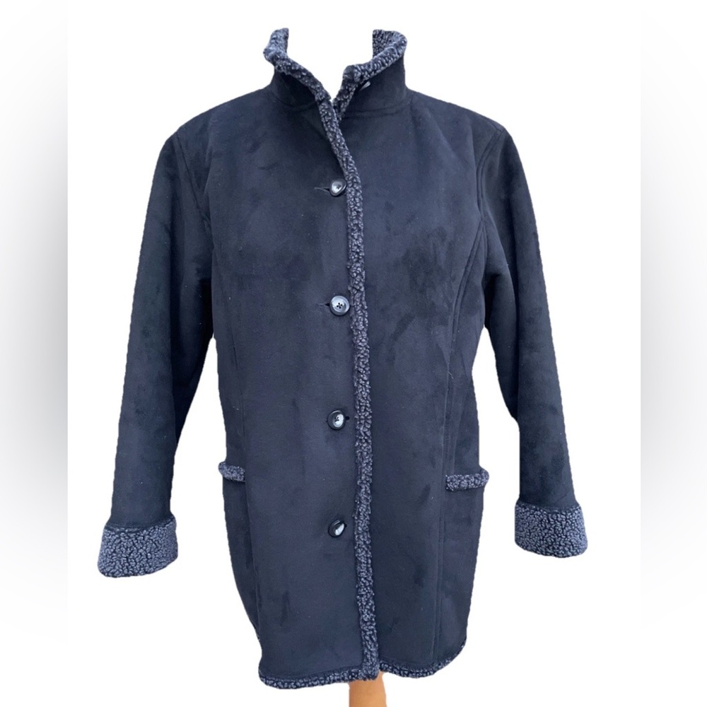 L.L. Bean Black Faux Shearling-Trim Teddy Jacket